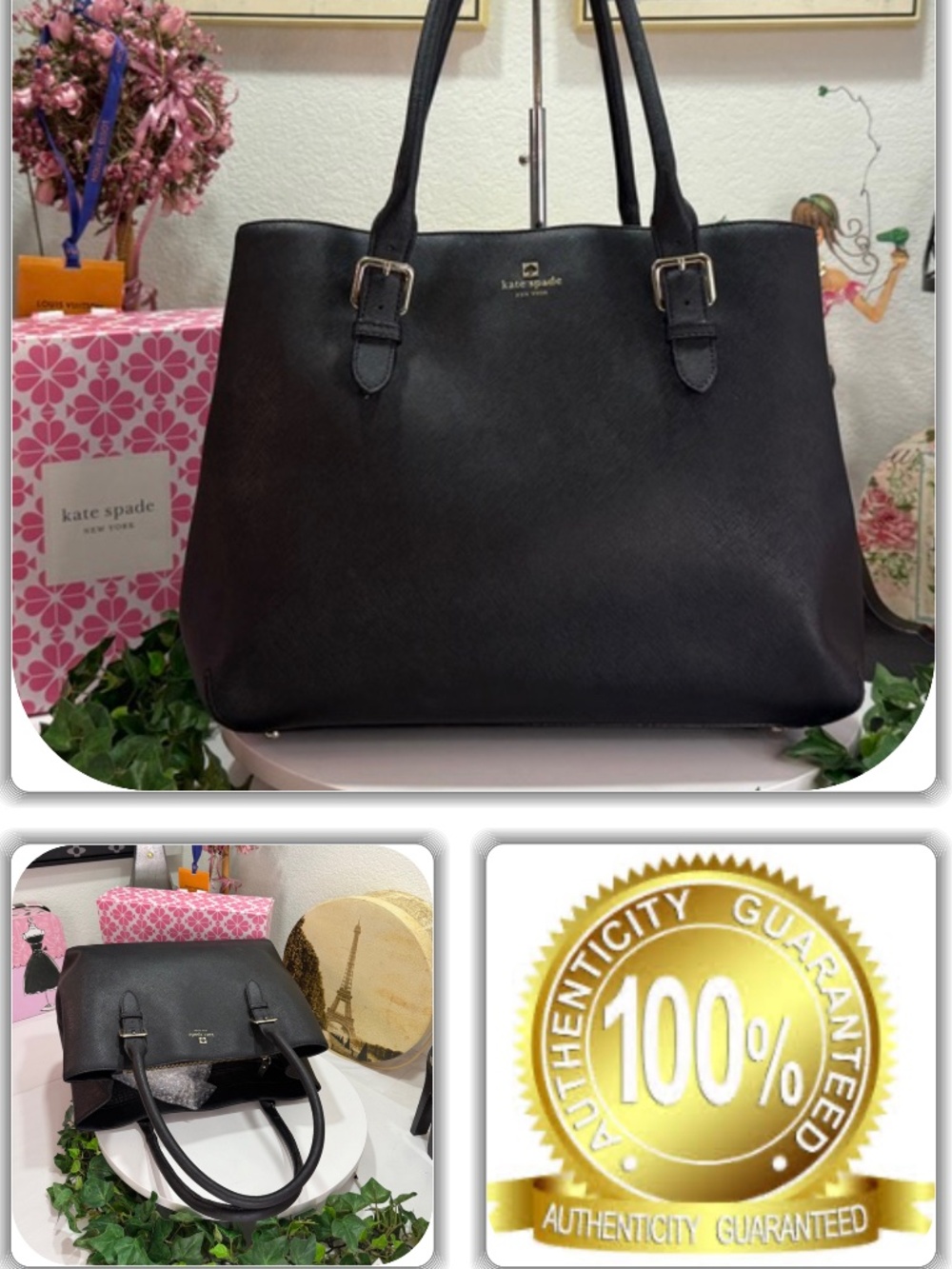 HERMOSA KATE SPADE BLACK SAFFIANO LEATHER LARGE TOTE HANDBAG!
